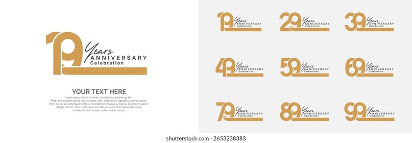Logotipo de aniversário definir design vetorial, cor marrom para evento de celebração 