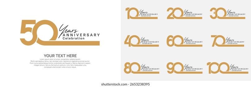 Logotipo de aniversário definir design vetorial, cor marrom para evento de celebração 
