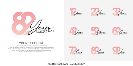Anniversary logo set vector design, pink and black color for celebration event