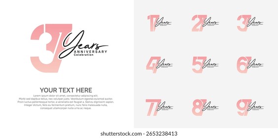 Anniversary logo set vector design, pink and black color for celebration event