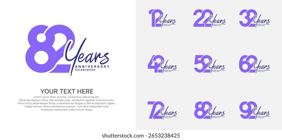 Diseño de Vector del logotipo del aniversario, color púrpura y negro para el acontecimiento de la celebración