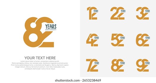 Logotipo de aniversário definir design vetorial, cor amarela para evento de celebração