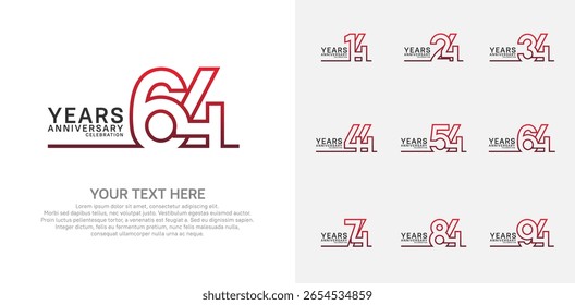 Anniversary logo set vector design, red color for celebration event