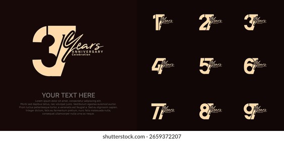 Diseño del Vector del sistema del logotipo del aniversario, color marrón para el acontecimiento de la celebración
