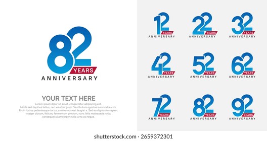 Diseño del Vector del logotipo del aniversario, color azul y rojo para el acontecimiento de la celebración