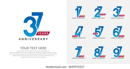 Diseño del Vector del logotipo del aniversario, color azul y rojo para el acontecimiento de la celebración
