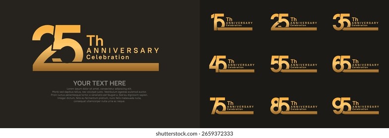 Anniversary logo set vector design, golden color for celebration event