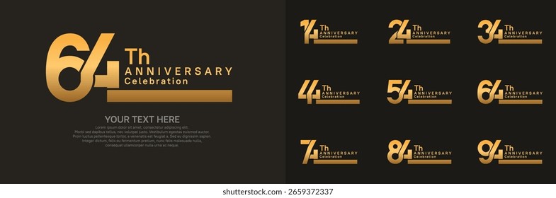 Anniversary logo set vector design, golden color for celebration event