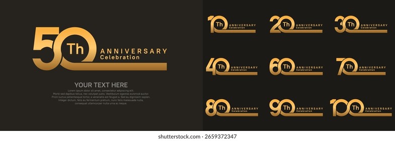 Diseño del Vector del sistema del logotipo del aniversario, color dorado para el acontecimiento de la celebración