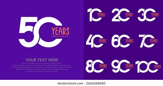 Logotipo de aniversário definir design vetorial, cor branca e laranja para evento de celebração