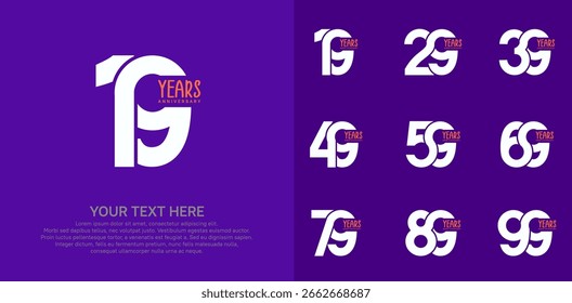 Anniversary logo set vector design, white and orange color for celebration event