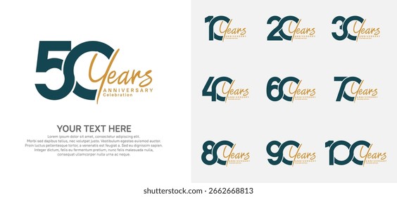 Logotipo de aniversário definir design vetorial, cor verde e marrom para evento de celebração