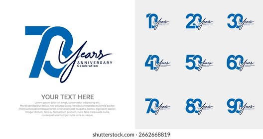 Anniversary logo set vector design, blue and black color for celebration event