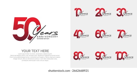Logotipo de aniversário definir design vetorial, cor vermelha e preta para evento de celebração