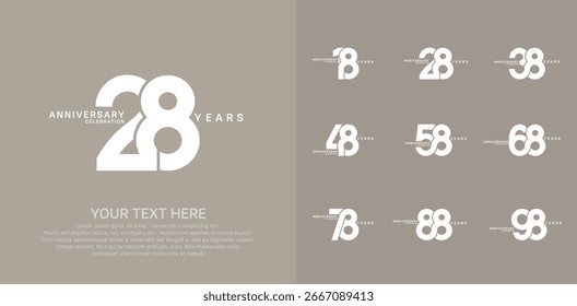 Anniversary logo set vector design, white color for celebration event