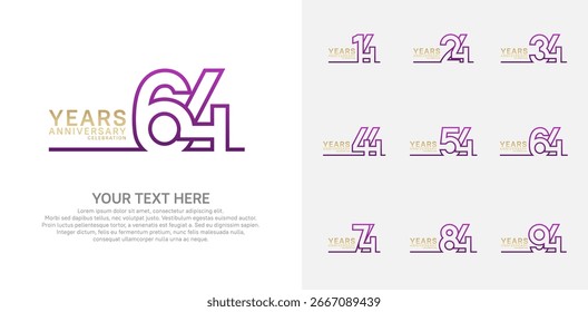 Diseño de Vector del logotipo del aniversario, color púrpura y oro para el acontecimiento de la celebración