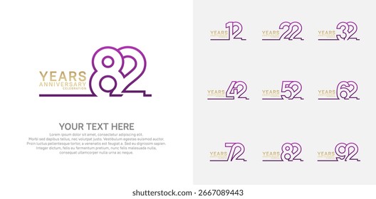 Diseño de Vector del logotipo del aniversario, color púrpura y oro para el acontecimiento de la celebración