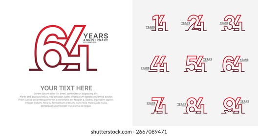 Logotipo de aniversário definir design vetorial, cor vermelha para evento de celebração