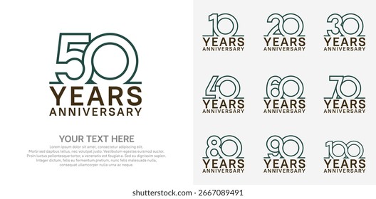 Logotipo de aniversário definir design vetorial, cor verde e marrom para evento de celebração