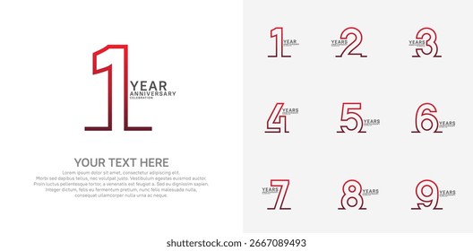 Diseño del Vector del sistema del logotipo del aniversario, color rojo para el acontecimiento de la celebración
