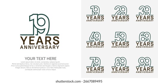 Anniversary logo set vector design, green and brown color for celebration event