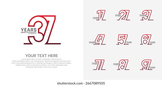 Anniversary logo set vector design, red color for celebration event