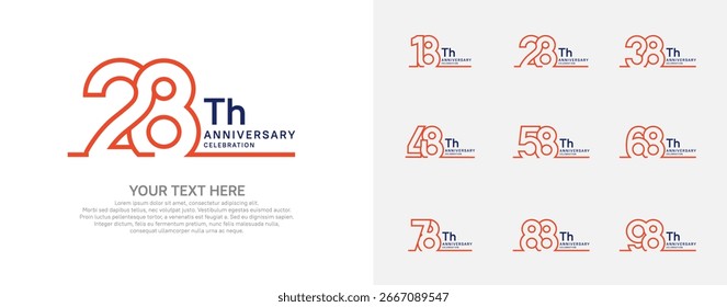Diseño del Vector del sistema del logotipo del aniversario, color naranja para el acontecimiento de la celebración