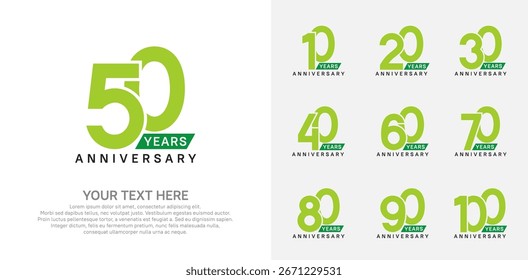 Jubiläums-Logo-Set, Vektordesign, grüne Farbe für Feierlichkeiten