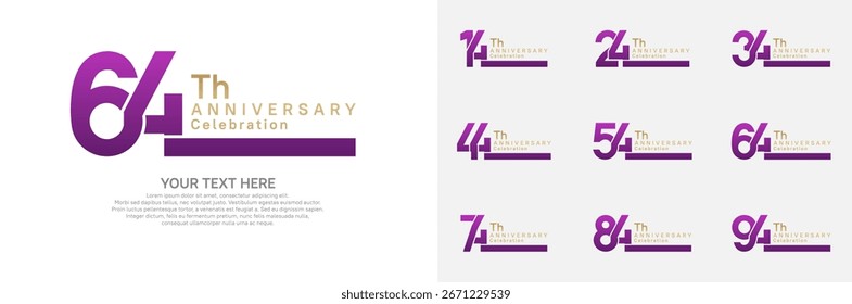 Logotipo de aniversário definir design vetorial, cor roxa e dourada para evento de celebração