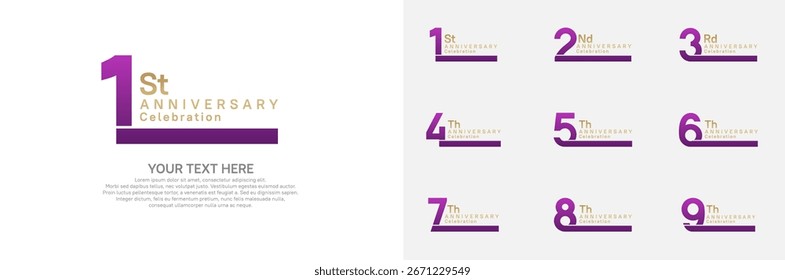 Diseño de Vector del logotipo del aniversario, color púrpura y oro para el acontecimiento de la celebración