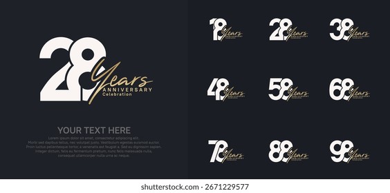 Diseño de Vector del logotipo del aniversario, color blanco y oro para el acontecimiento de la celebración