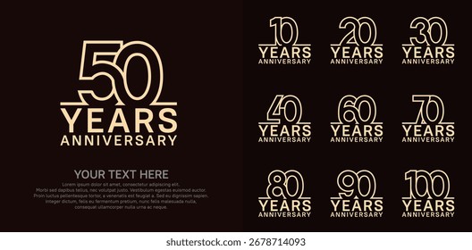Anniversary logo set vector design, brown color for celebration event