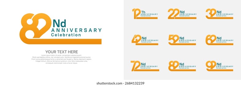 Diseño del Vector del sistema del logotipo del aniversario, color naranja para el acontecimiento de la celebración