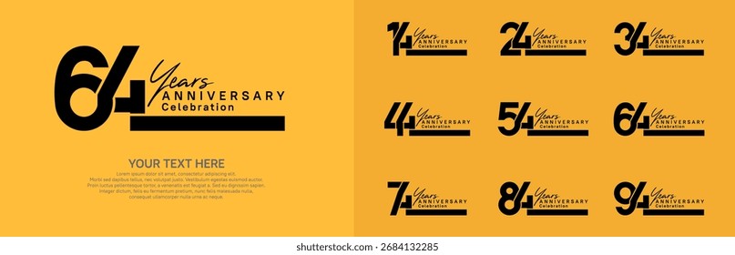 Logotipo de aniversário definir design vetorial, cor preta para evento de celebração 