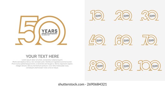 Logotipo de aniversário definir design vetorial, cor marrom para evento de celebração 