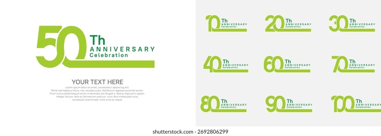 Anniversary logo set vector design, green color for celebration event
