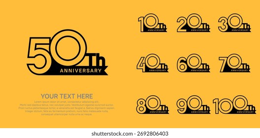Anniversary logo set vector design, black color for celebration event