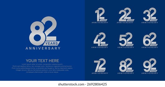 Diseño del Vector del sistema del logotipo del aniversario, color plateado para el acontecimiento de la celebración