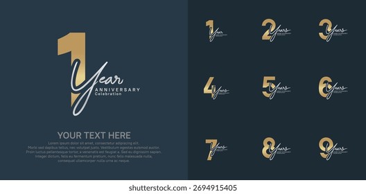 Anniversary logo set vector design, gold and silver color for celebration event