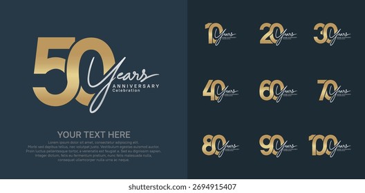Anniversary logo set vector design, gold and silver color for celebration event