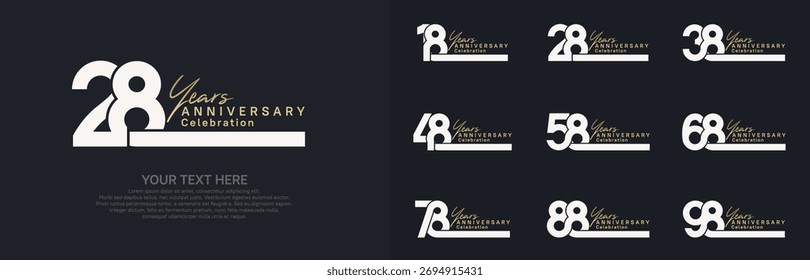 Diseño de Vector del logotipo del aniversario, color blanco y oro para el acontecimiento de la celebración 