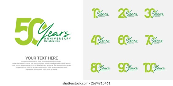 Anniversary logo set vector design, green color for celebration event