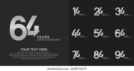 Diseño del Vector del sistema del logotipo del aniversario, color plateado para el acontecimiento de la celebración
