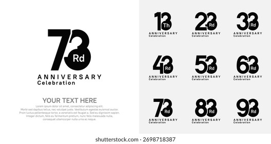 Anniversary logo set vector design, black color for celebration event