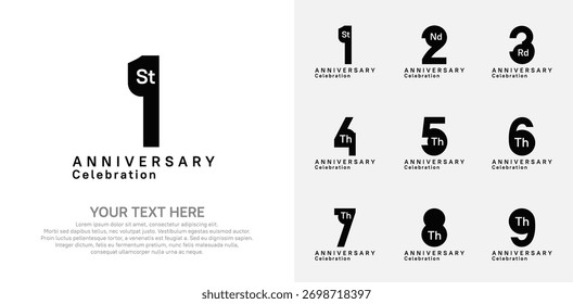 Anniversary logo set vector design, black color for celebration event