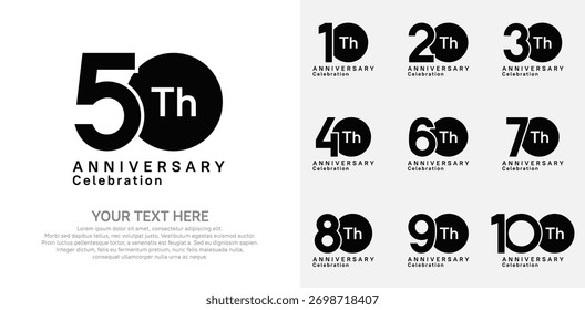 Anniversary logo set vector design, black color for celebration event