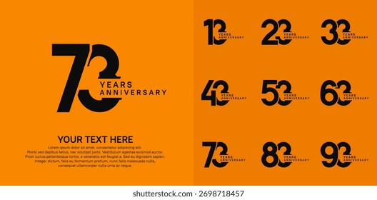 Anniversary logo set vector design, black color for celebration event
