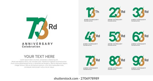 Anniversary logo set vector design, green and brown color for celebration event