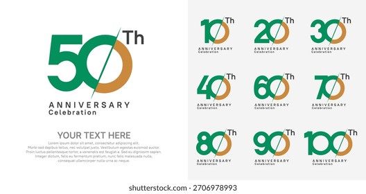 Logotipo de aniversário definir design vetorial, cor verde e marrom para evento de celebração