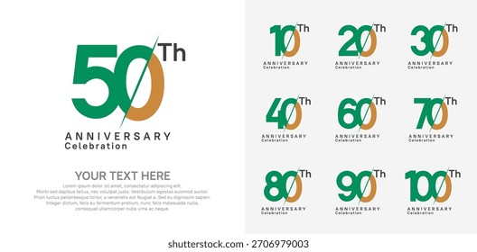 Anniversary logo set vector design, green and brown color for celebration event